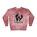 Faith Walk Crewneck Sweatshirt — Tie-Dye Footprint Graphic